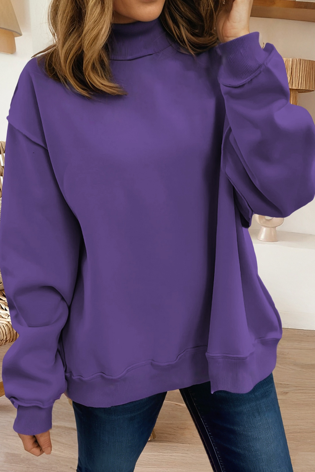 Reversible Mock Neck Drop Shoulder Sweatshirt