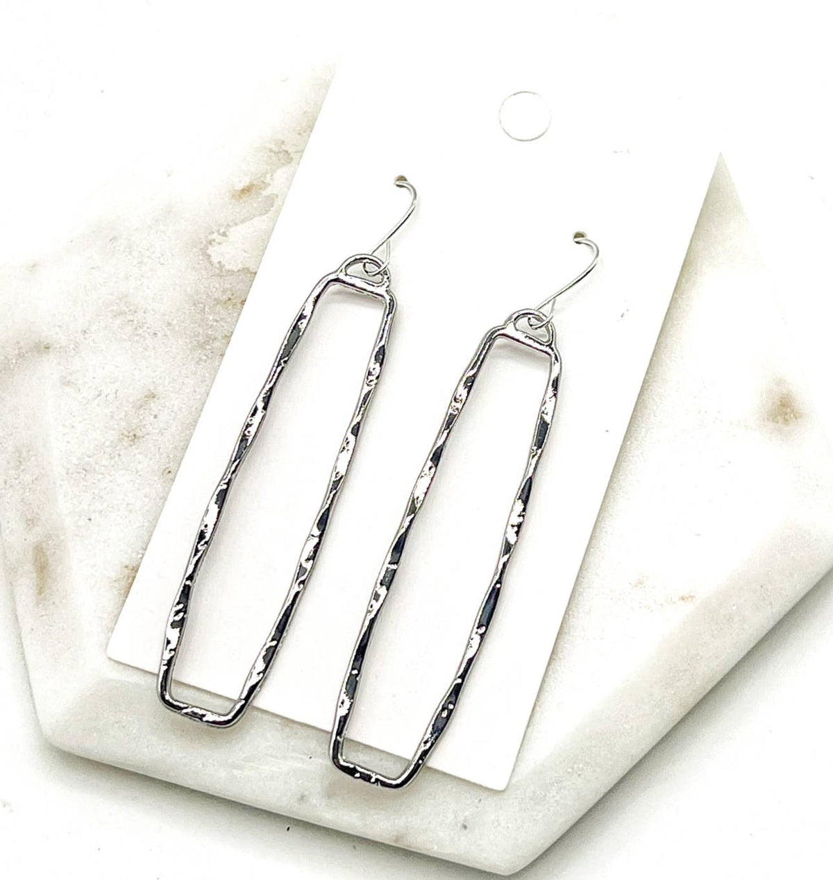Silver Hammered Rectangle Statement Earrings