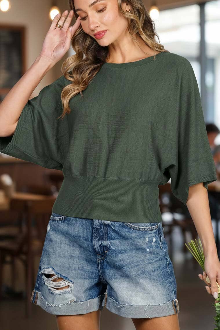 Batwing 3/4 Dolman Sleeve Knitted Sweater