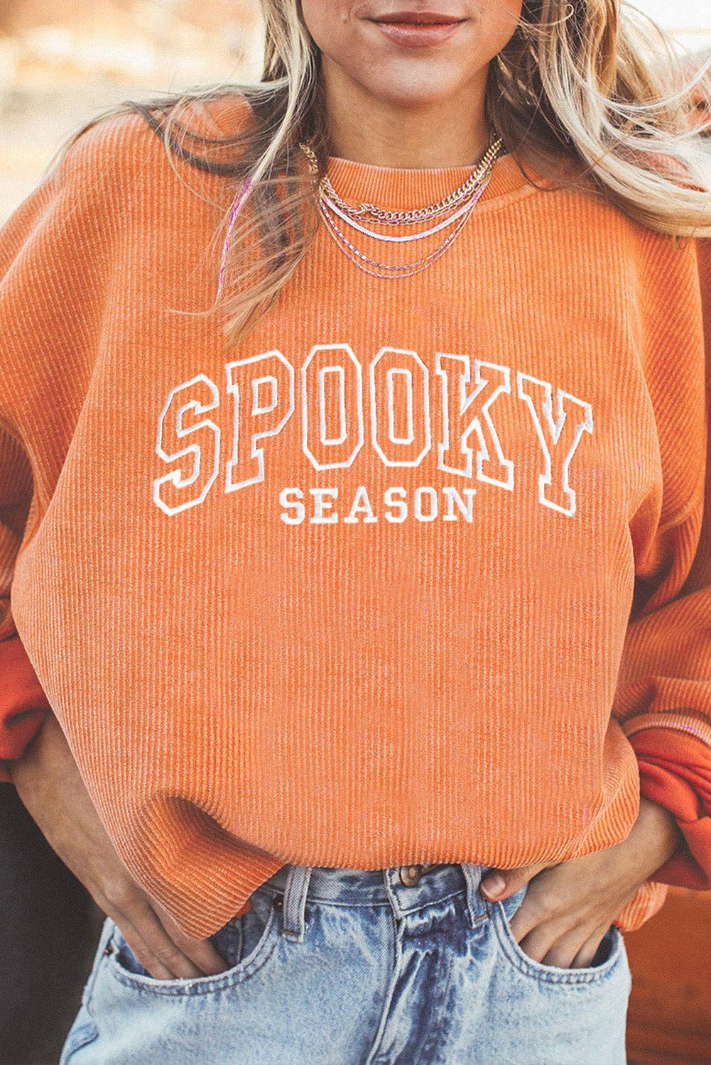 Spooky Season Embroidered Ribbed Tunic Sweatshirt