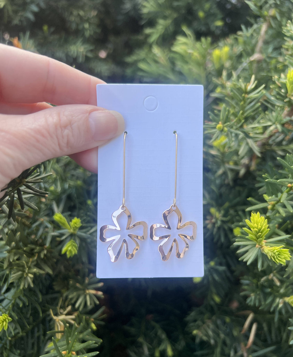 Rose Gold Metal Flower Gold Long Drop Earrings Floral
