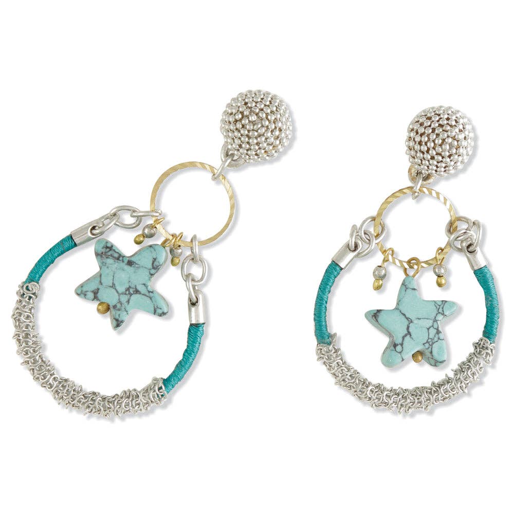 Blue Ceramic Bead Statement Earrings