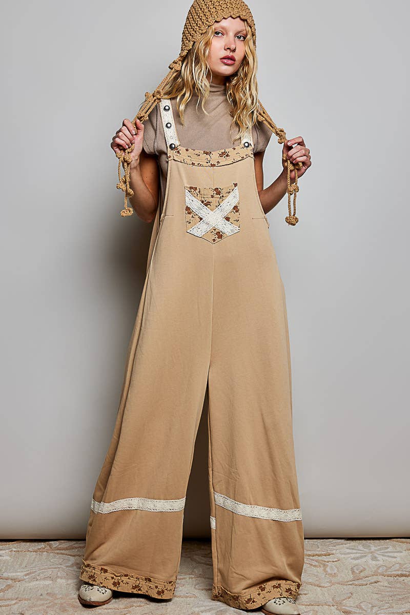 Vintage-Wash French Terry Patchwork Overalls