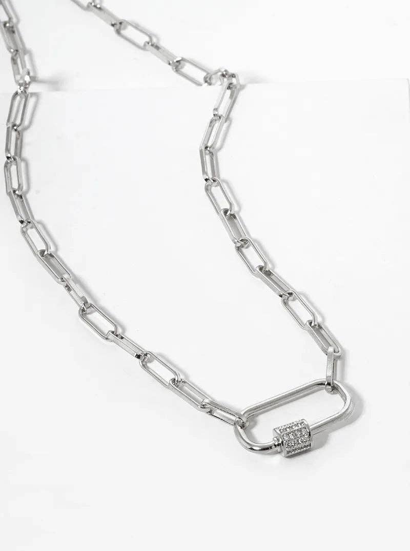 Pavé CZ Carabiner Pendant Necklace