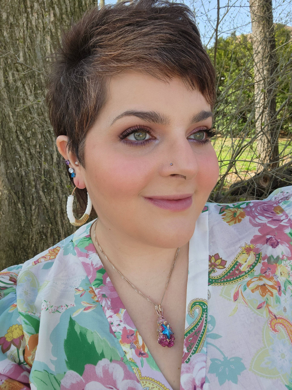 White Gold Heishi Hoop Earrings