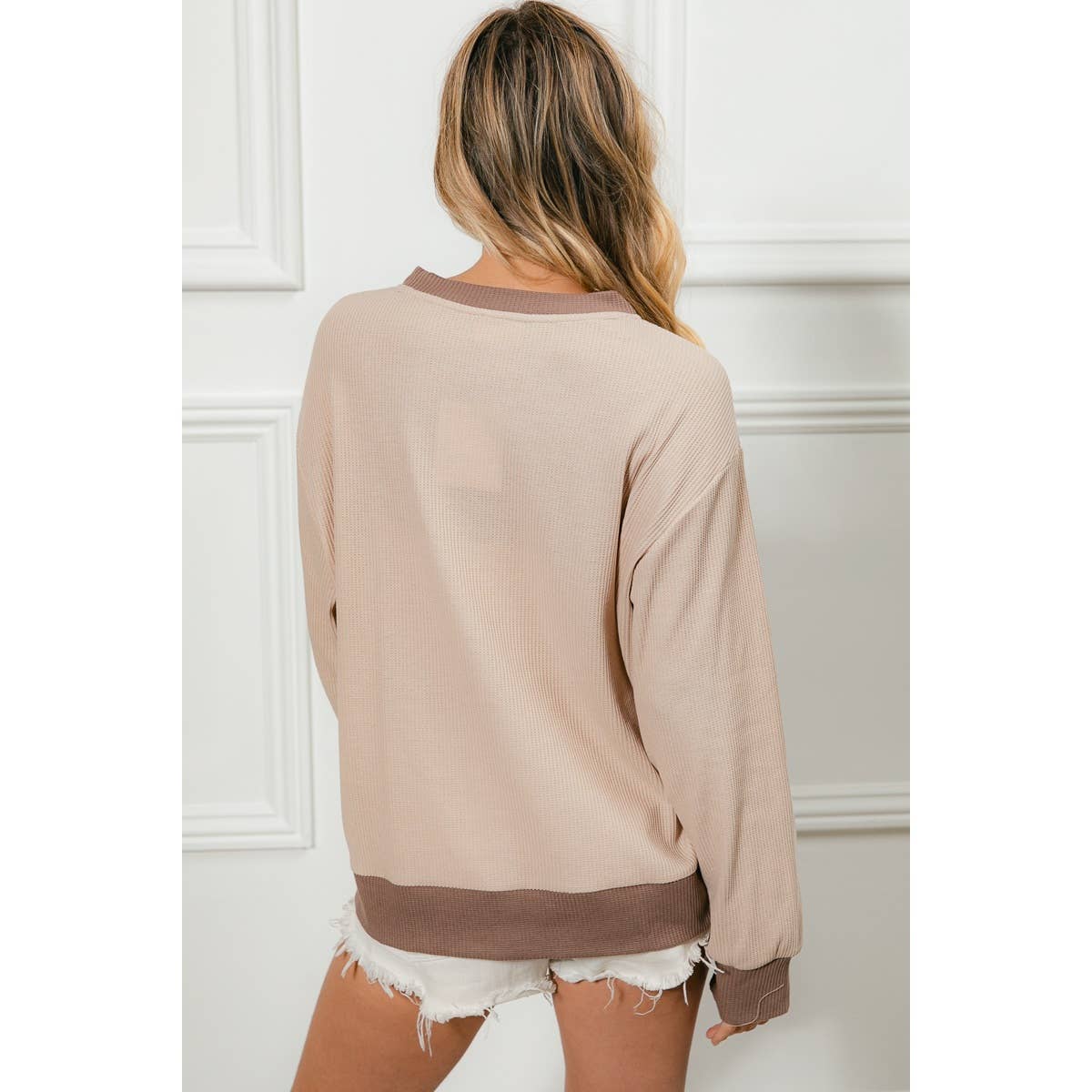 Color Block Waffle Thermal Pullover