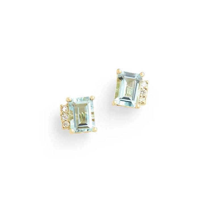 Aquamarine or Amethyst Square Post CZ Earring Stud Gem Gift