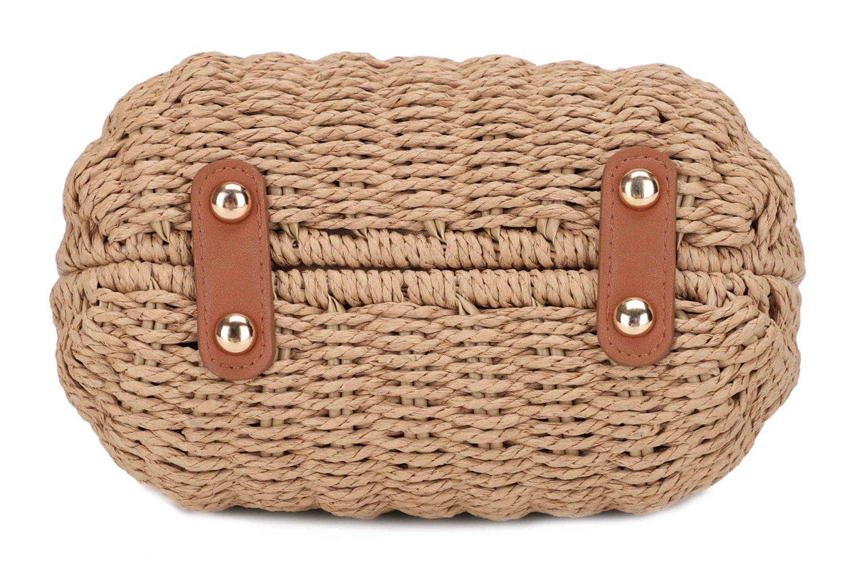 Straw Crossbody Bag With Beaded Buckle