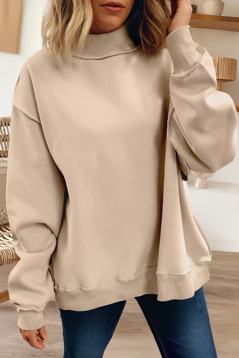 Reversible Mock Neck Drop Shoulder Sweatshirt
