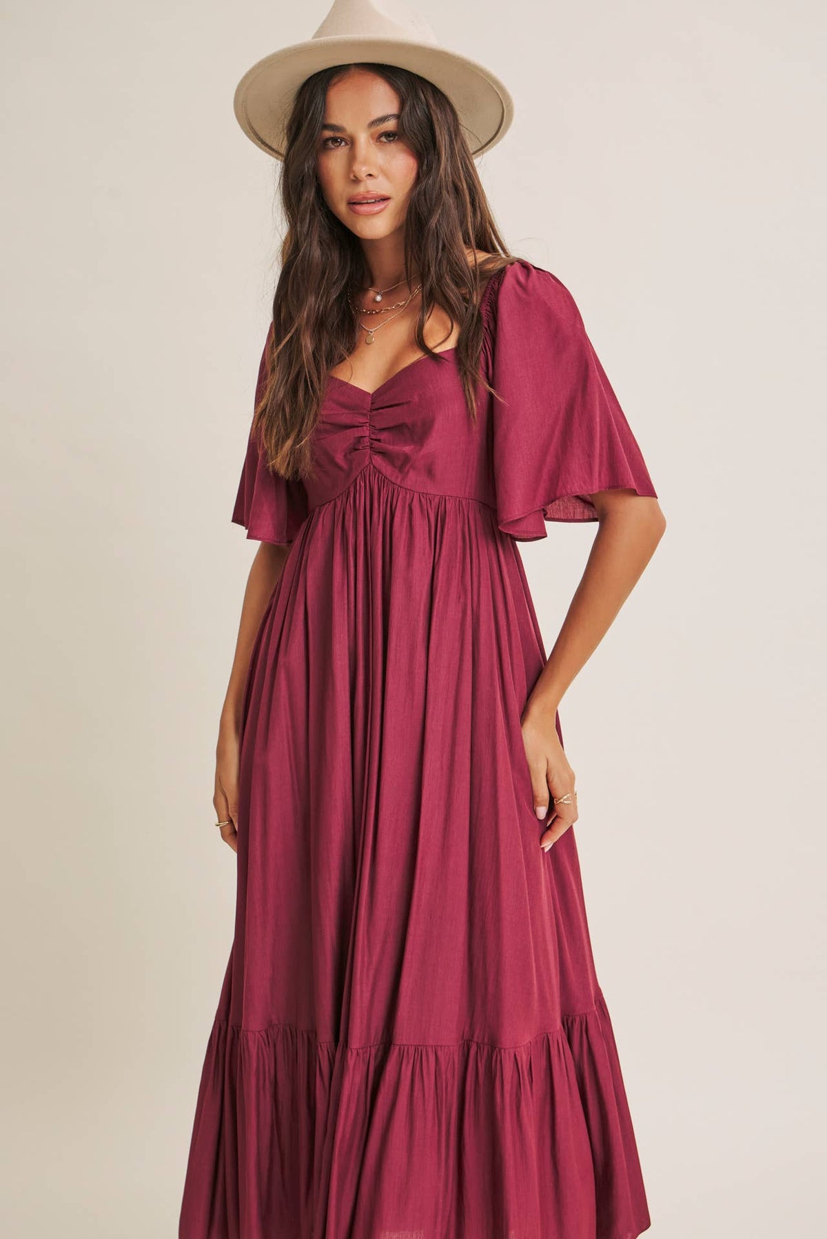 WHISPERING WILLOW FLATTERING SWEETHEART SMOCKED MIDI DRESS