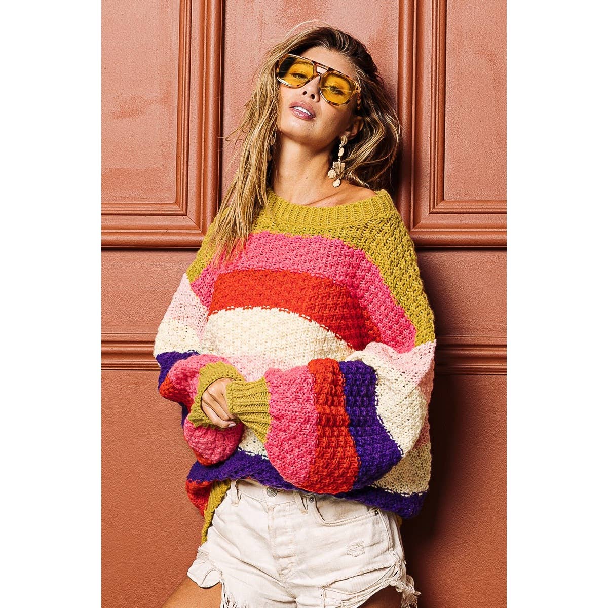 Stripe Color Block Chunky Sweater Pullover