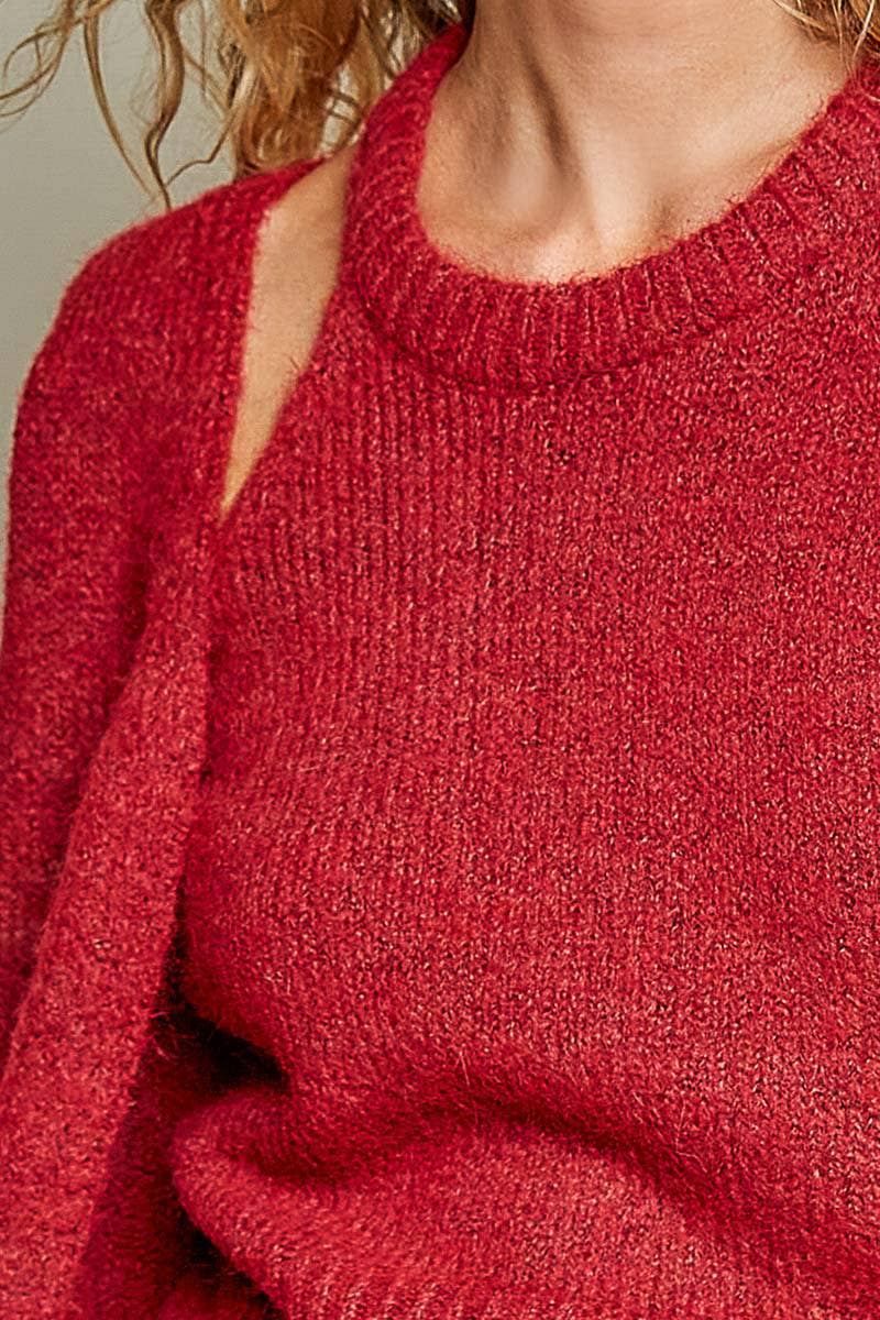 Red Wine Ribbed Knit Cardigan & Top Set