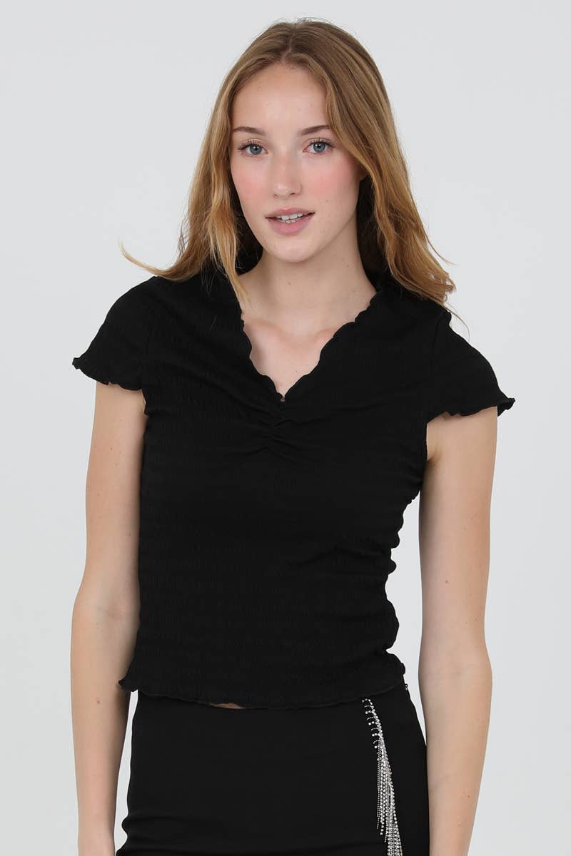 V-Neck Lettuce Edge Baby Tee