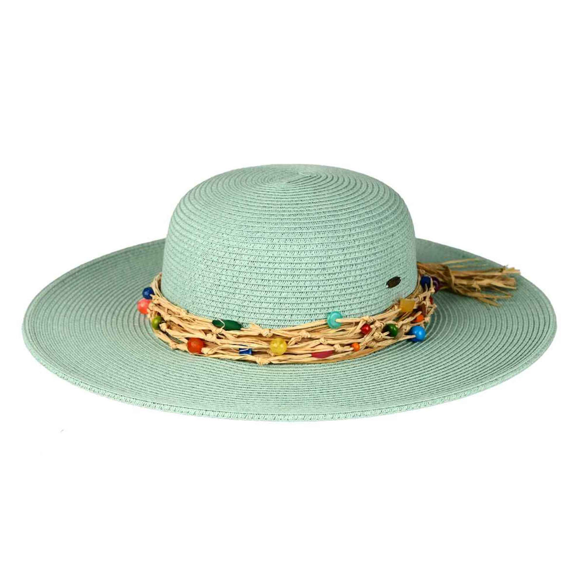 Gloria Colorful Bead Trim Wide Brim Hat