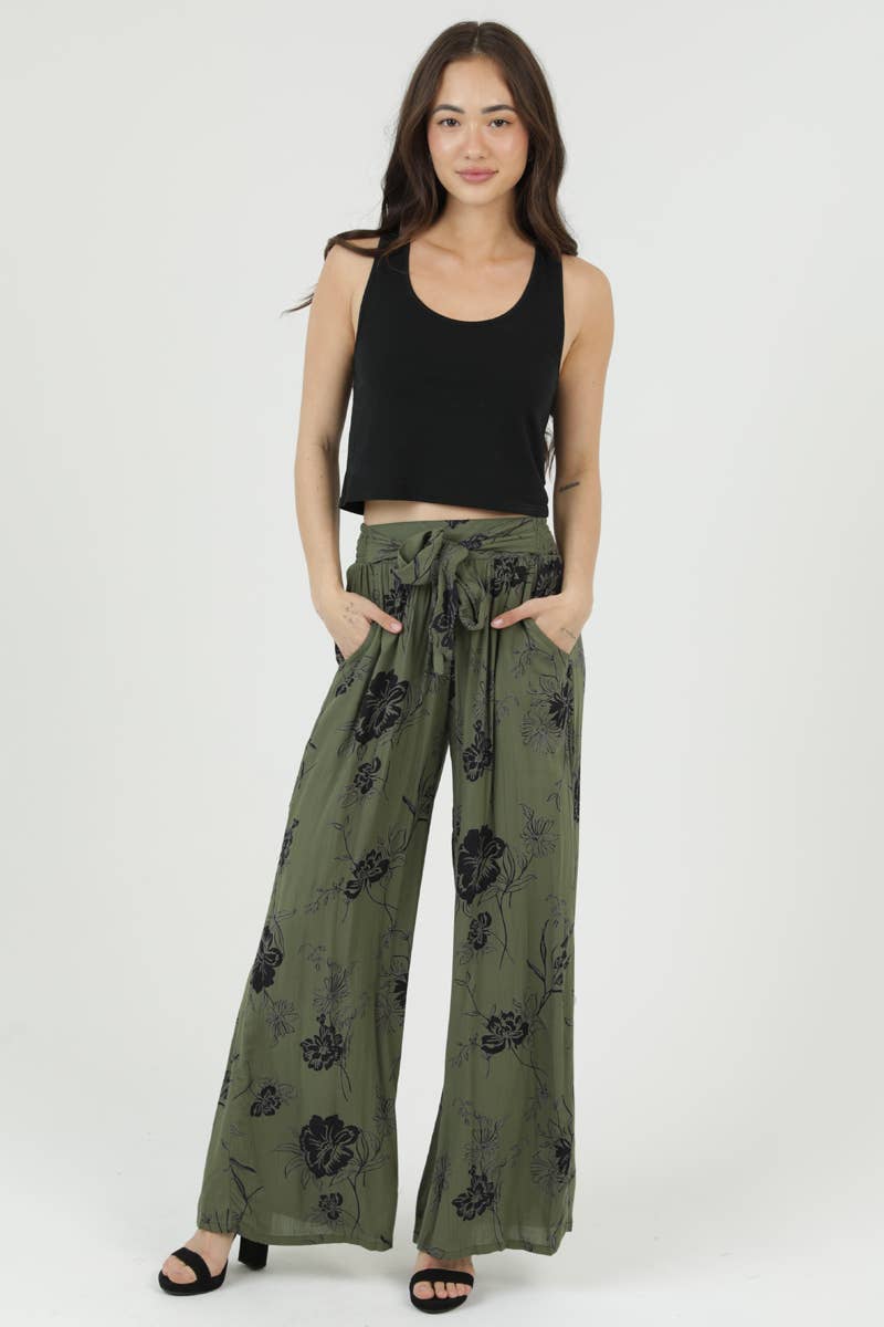 Tie Waist Wide Leg Pants