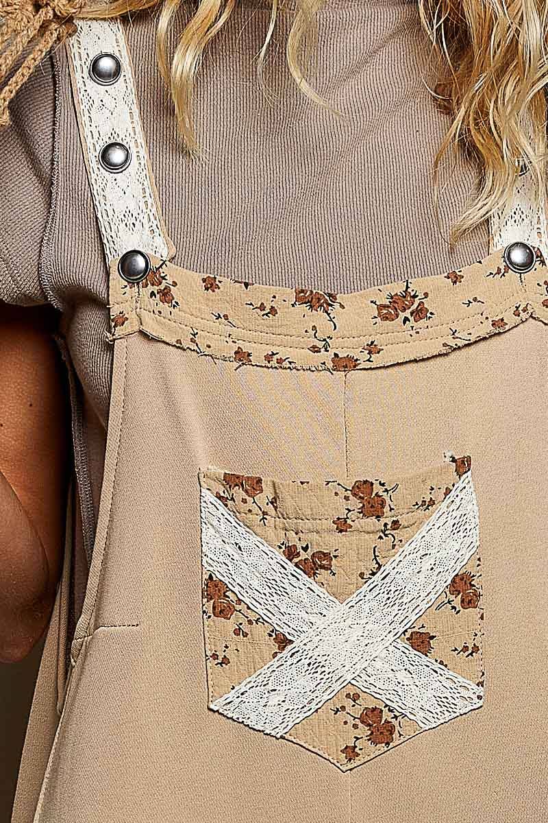 Vintage-Wash French Terry Patchwork Overalls
