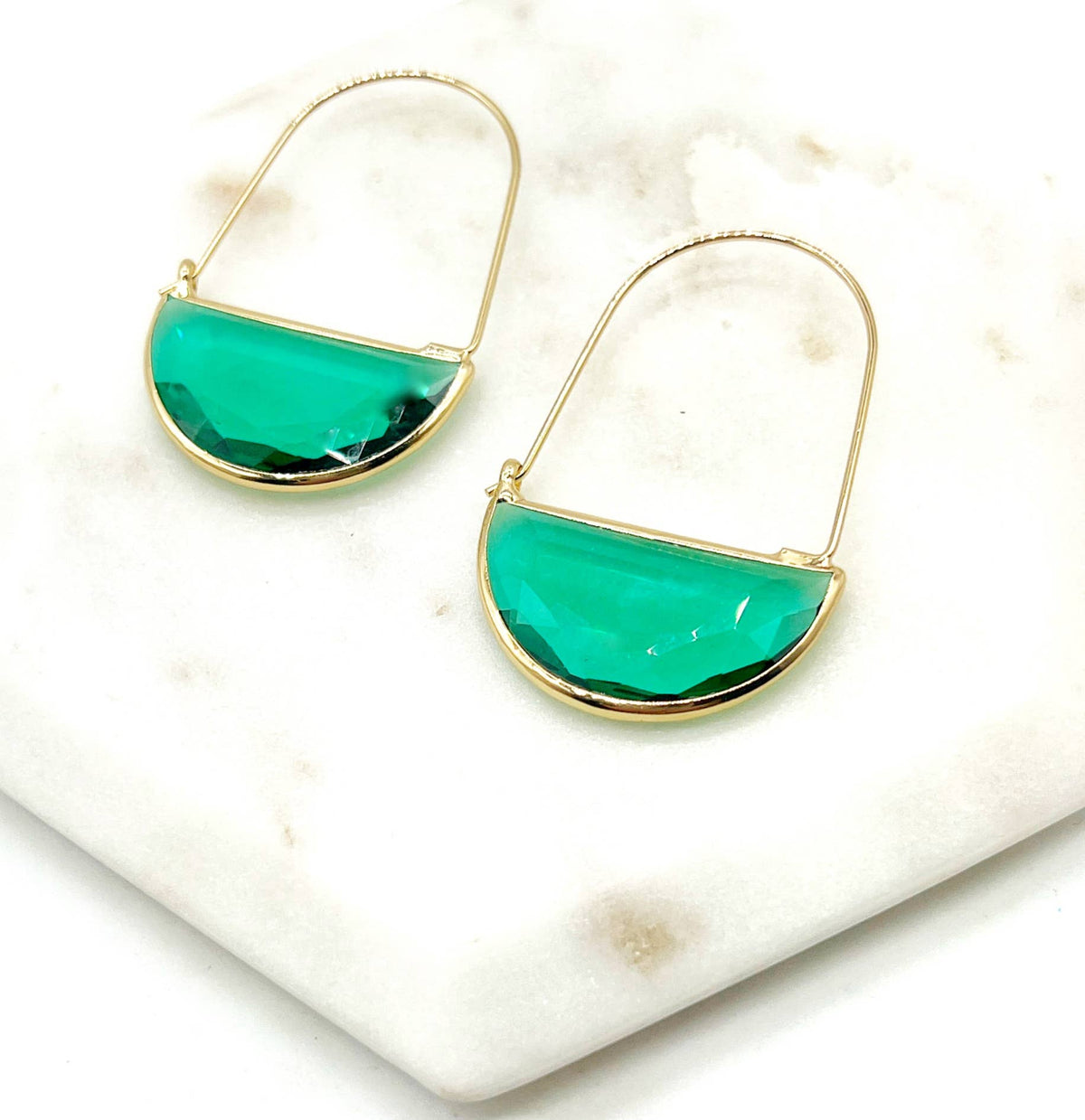 Emerald Green Gem Hoop Earrings