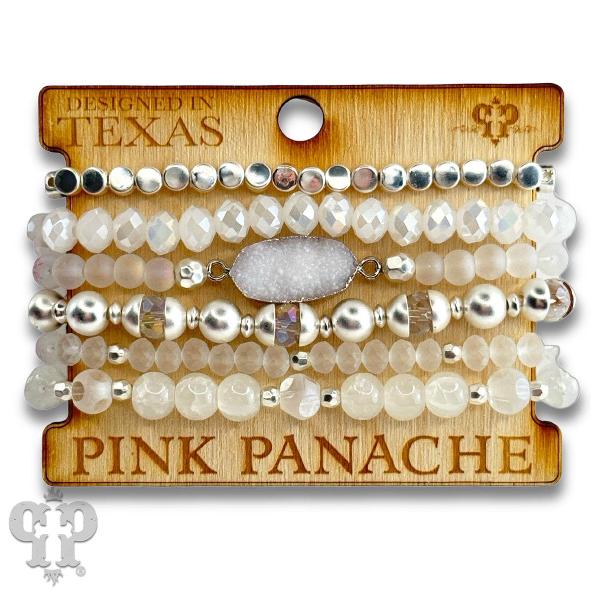 Six strand variety bead and druzy charm bracelet