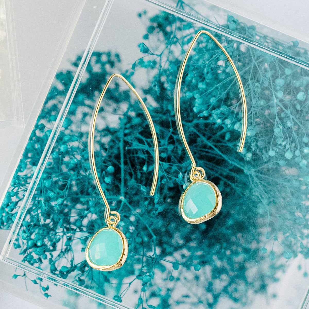 Gemstone Thread Through Earring 80 Color Choice Gold Silver