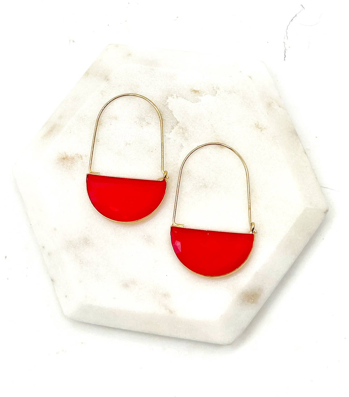 Red Crimson Gold Gem Hoop Earrings