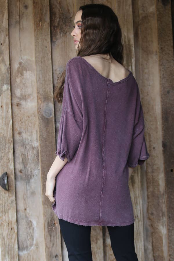 Brushed Rib Knit Soft Wash Drop Shoulder Tunic
