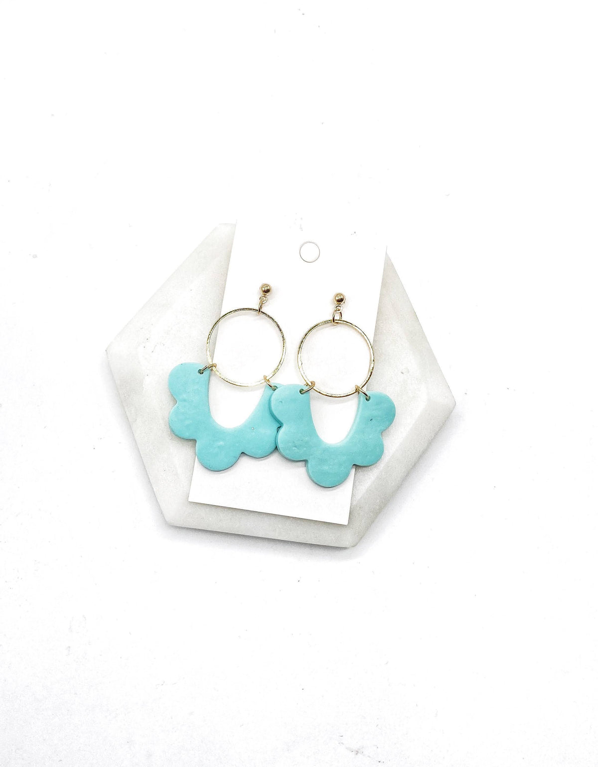 Aqua Clay Scalloped Statement Earrings