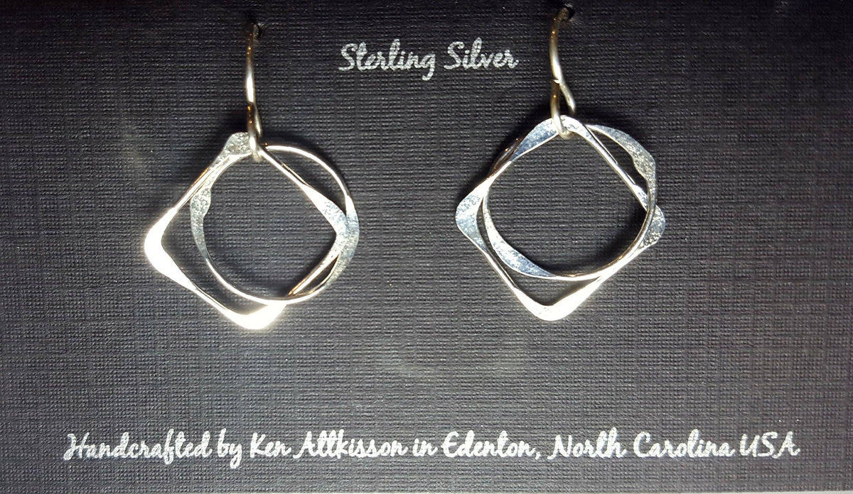 Sterling Silver Earrings Circle, Square