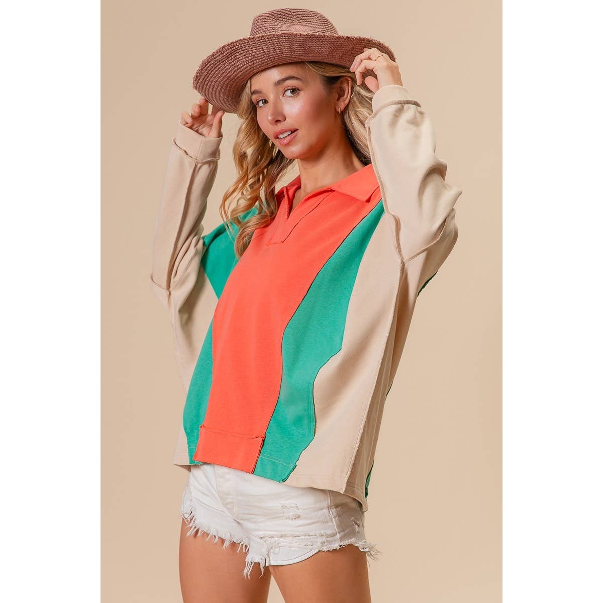Colorblock French Terry Knit Top