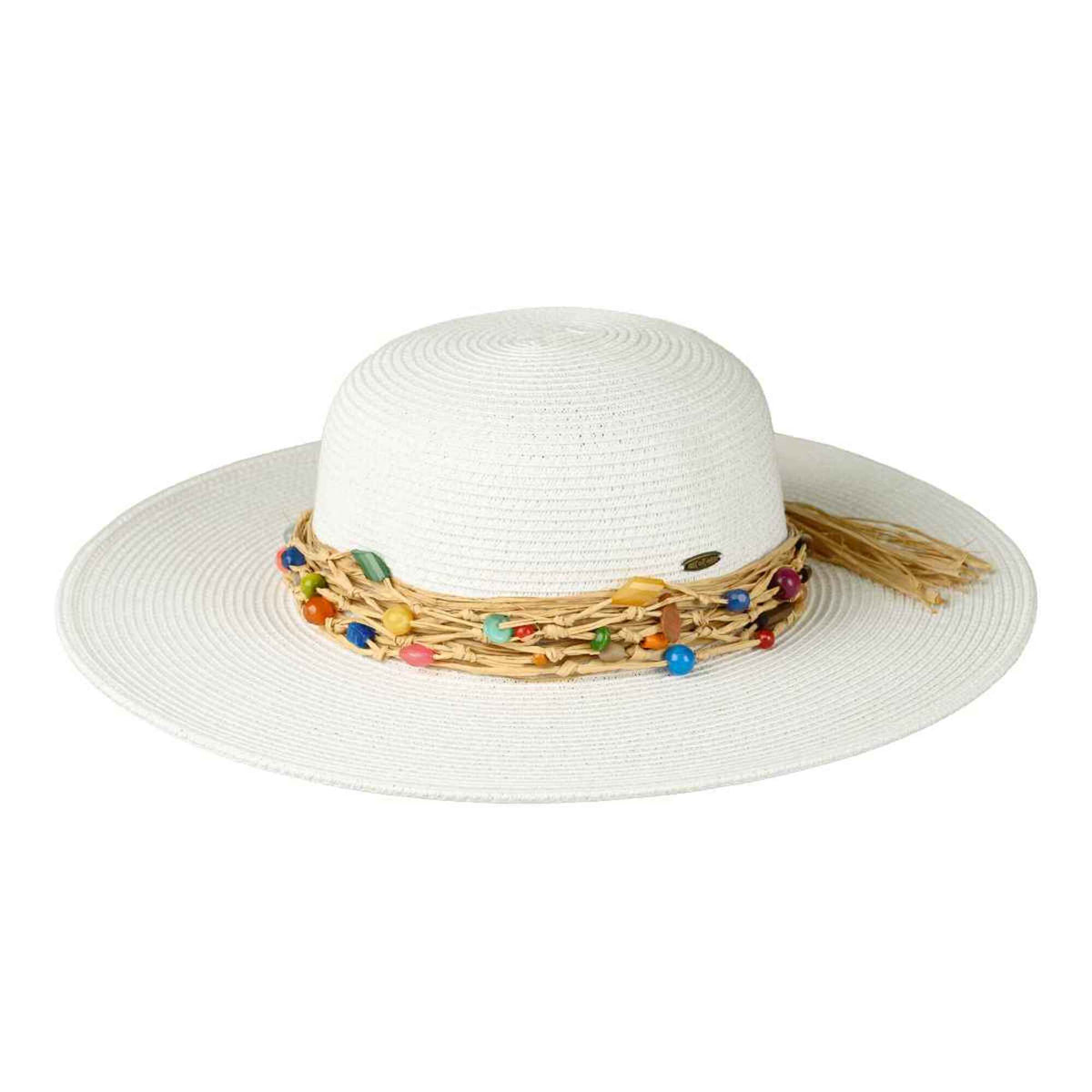 Gloria Colorful Bead Trim Wide Brim Hat