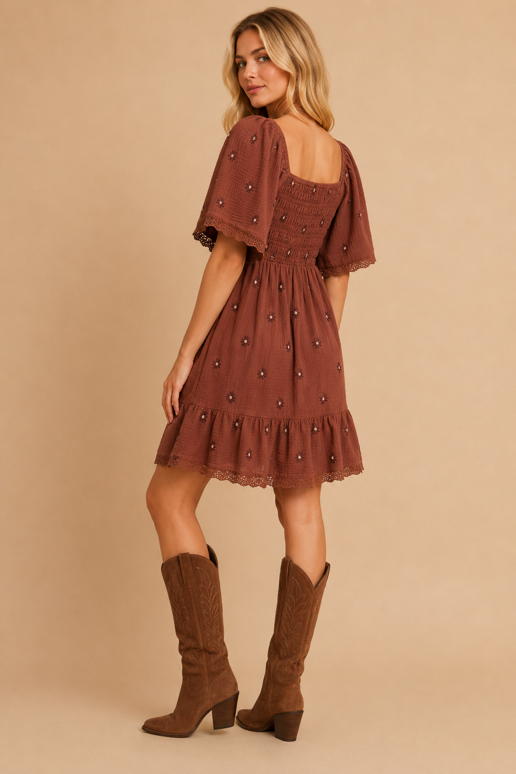 Gauze Floral Embroidered Dress