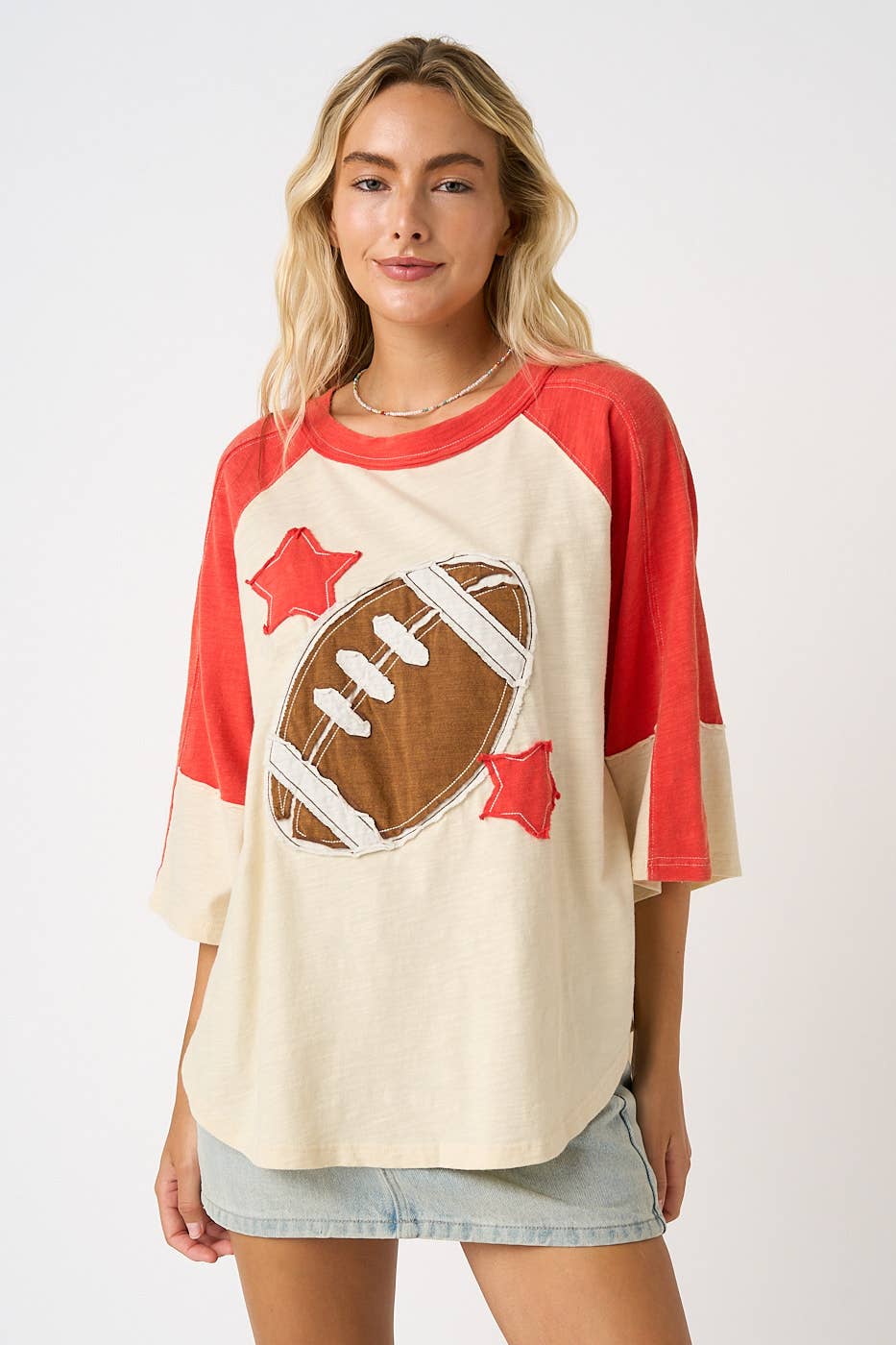 Football Patch Mineral Washed Color Block Top