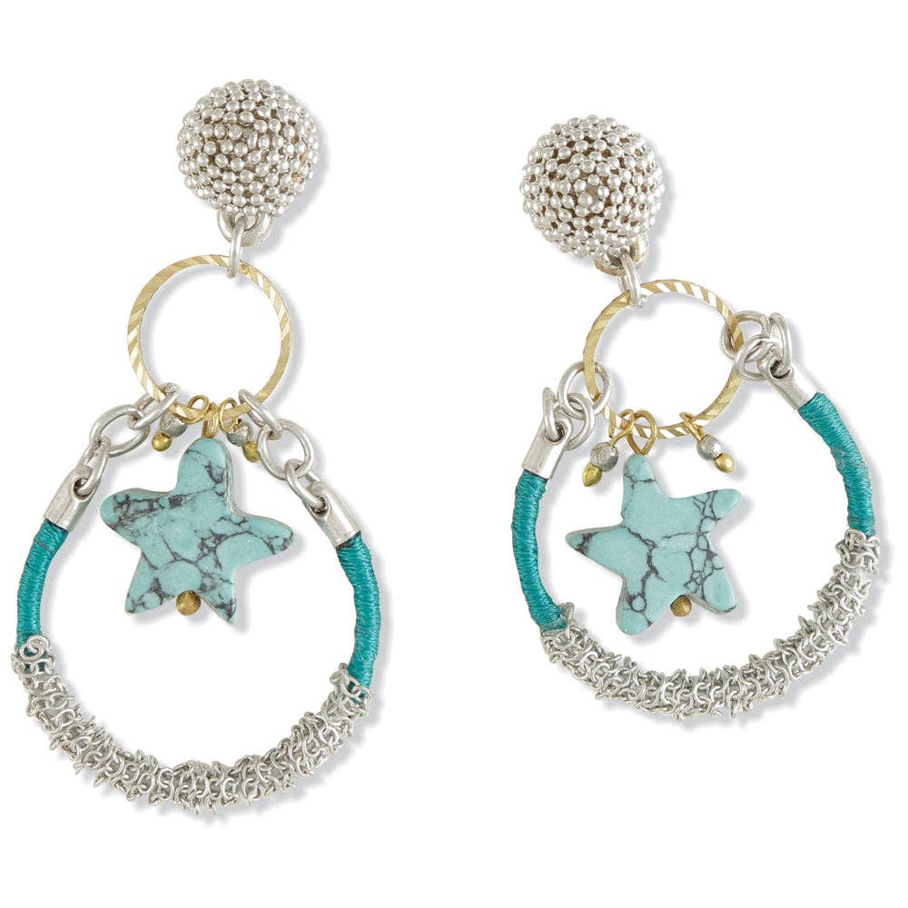 Blue Ceramic Bead Statement Earrings