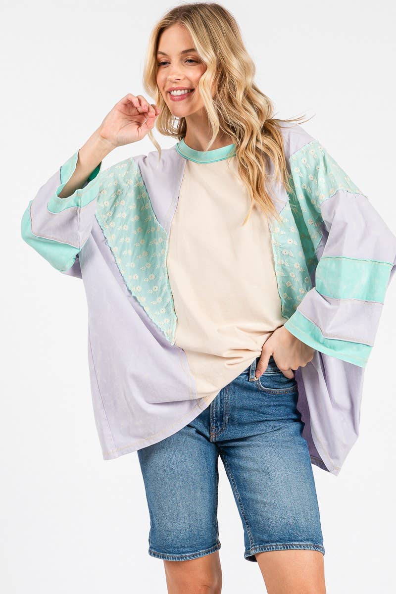 Mineral Washed Floral Patch Oversized Top