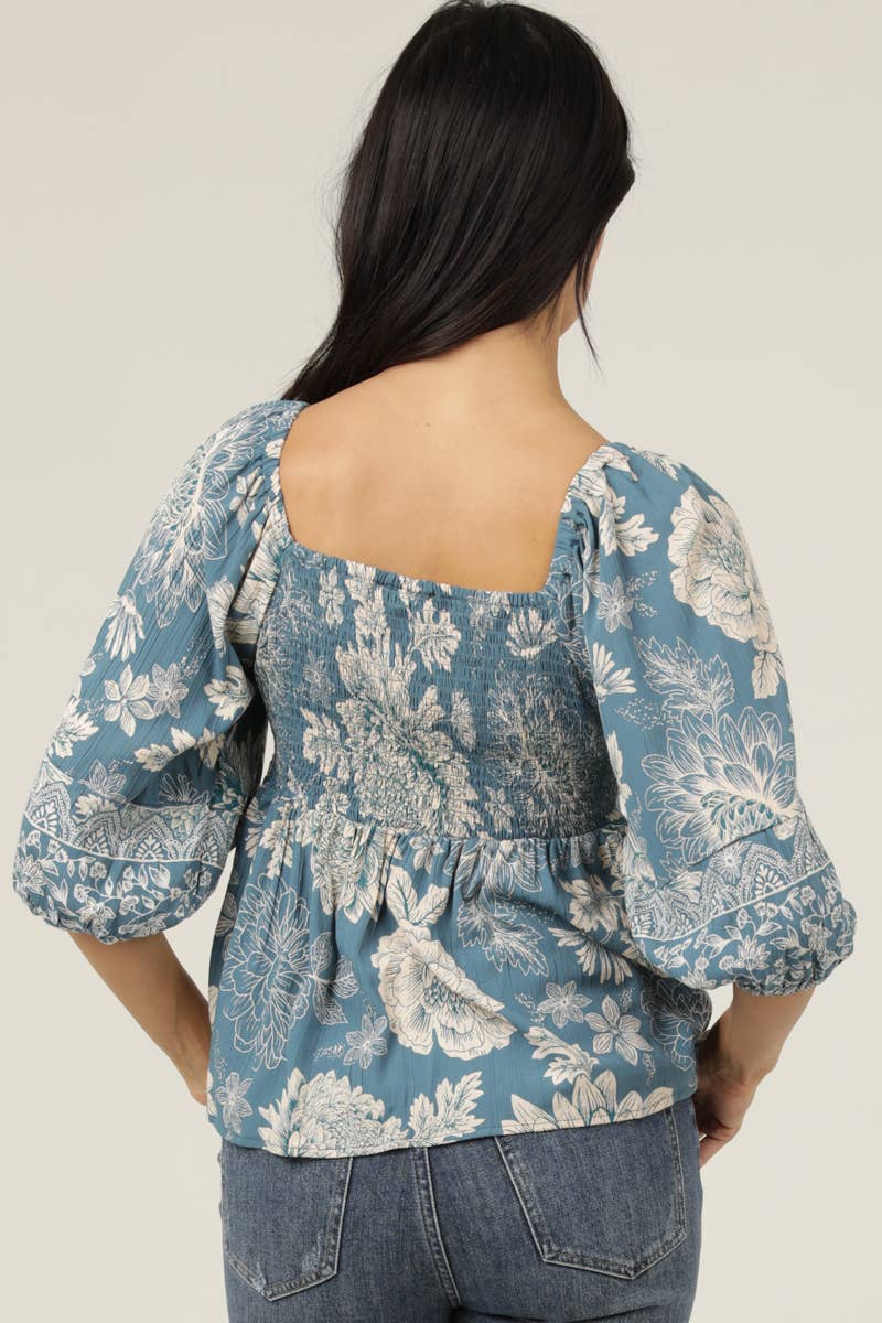 Twist Front Floral Print Blouse