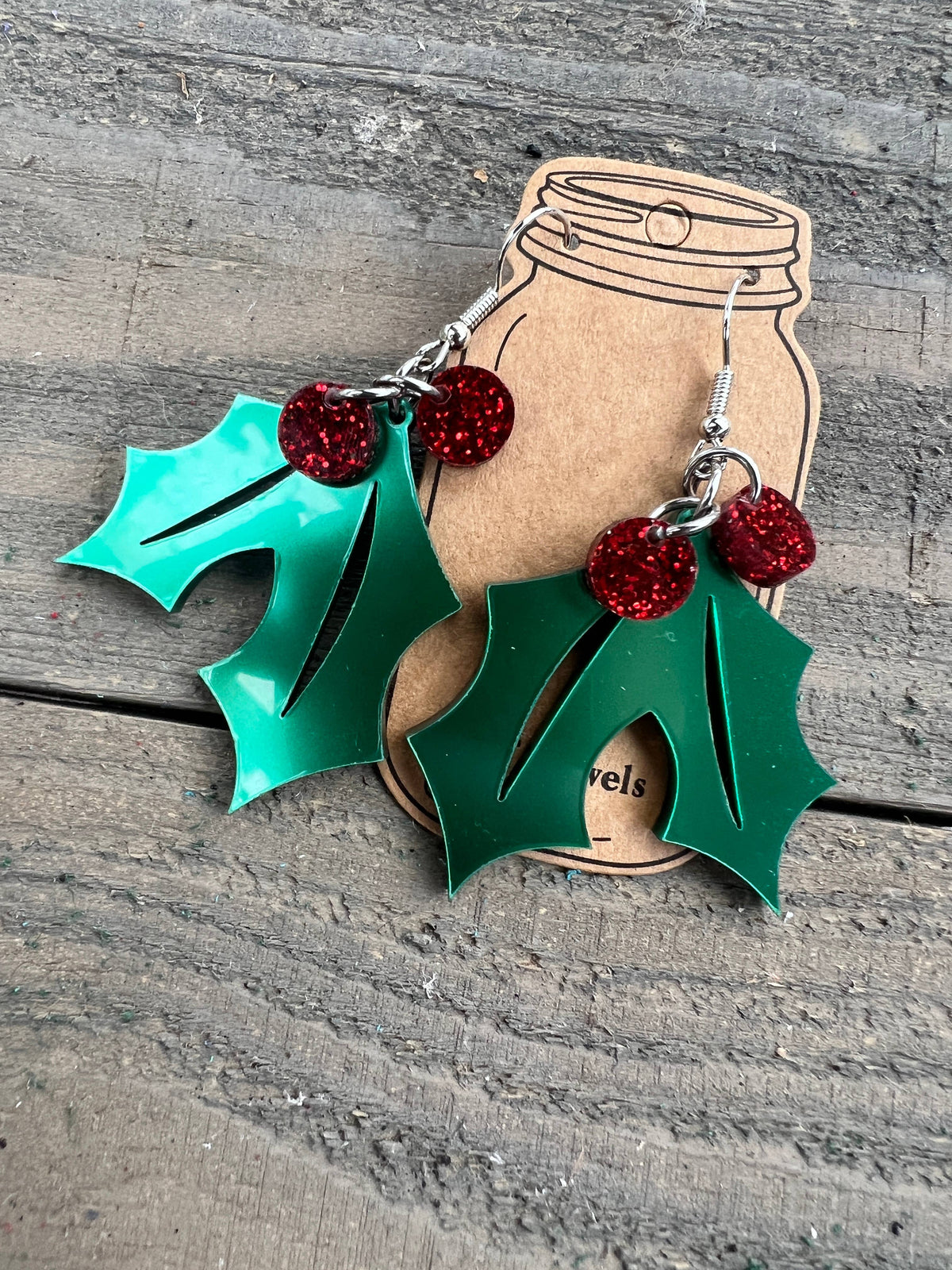 Holly and Berries Christmas Holiday Acrylic Earrings