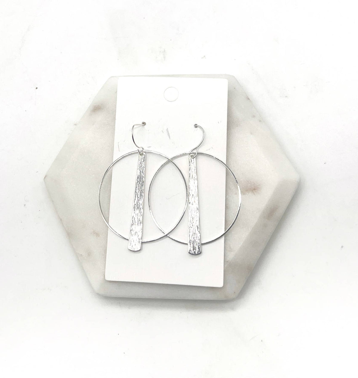 Silver Art Deco Hoop Metal Statement Earrings