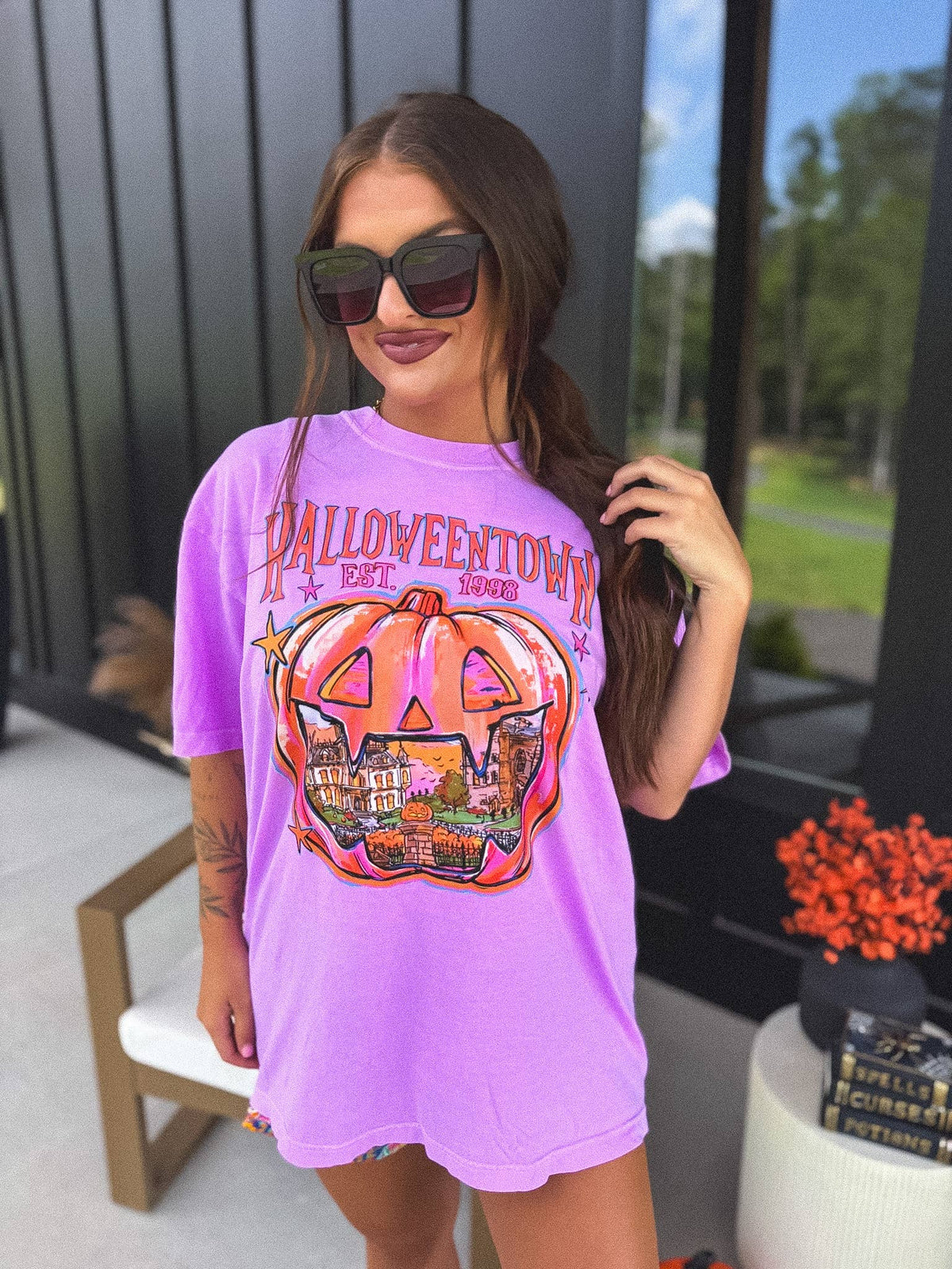 Halloweentown Graphic Tee on Neon Violet