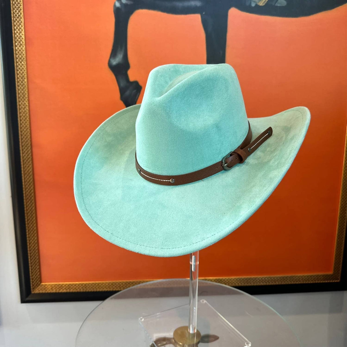 Vegan Suede Cowboy hat stiff Brim W/ Leather  Belt