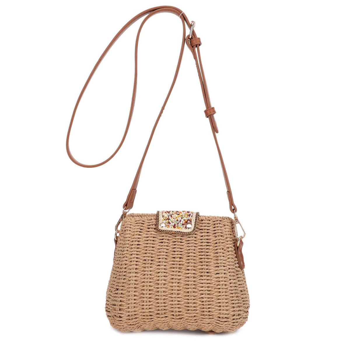 Straw Crossbody Bag With Beaded Buckle