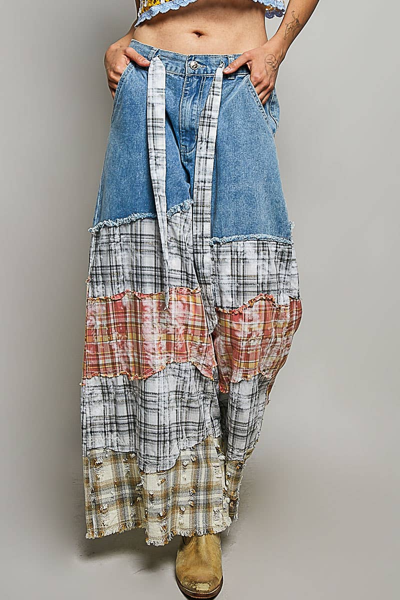 Asymmetrical Patchwork Twill Pants
