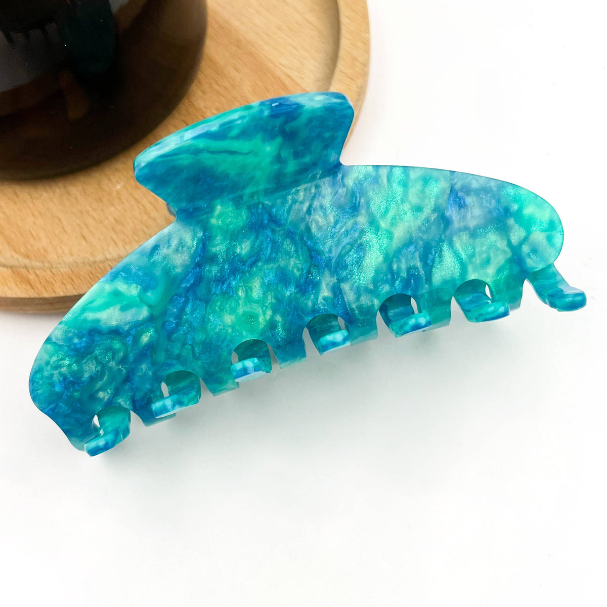 Classic Half Round Hair Claw Clip, Striped Acetate Hair Clip