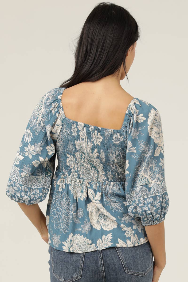 Twist Front Floral Print Blouse