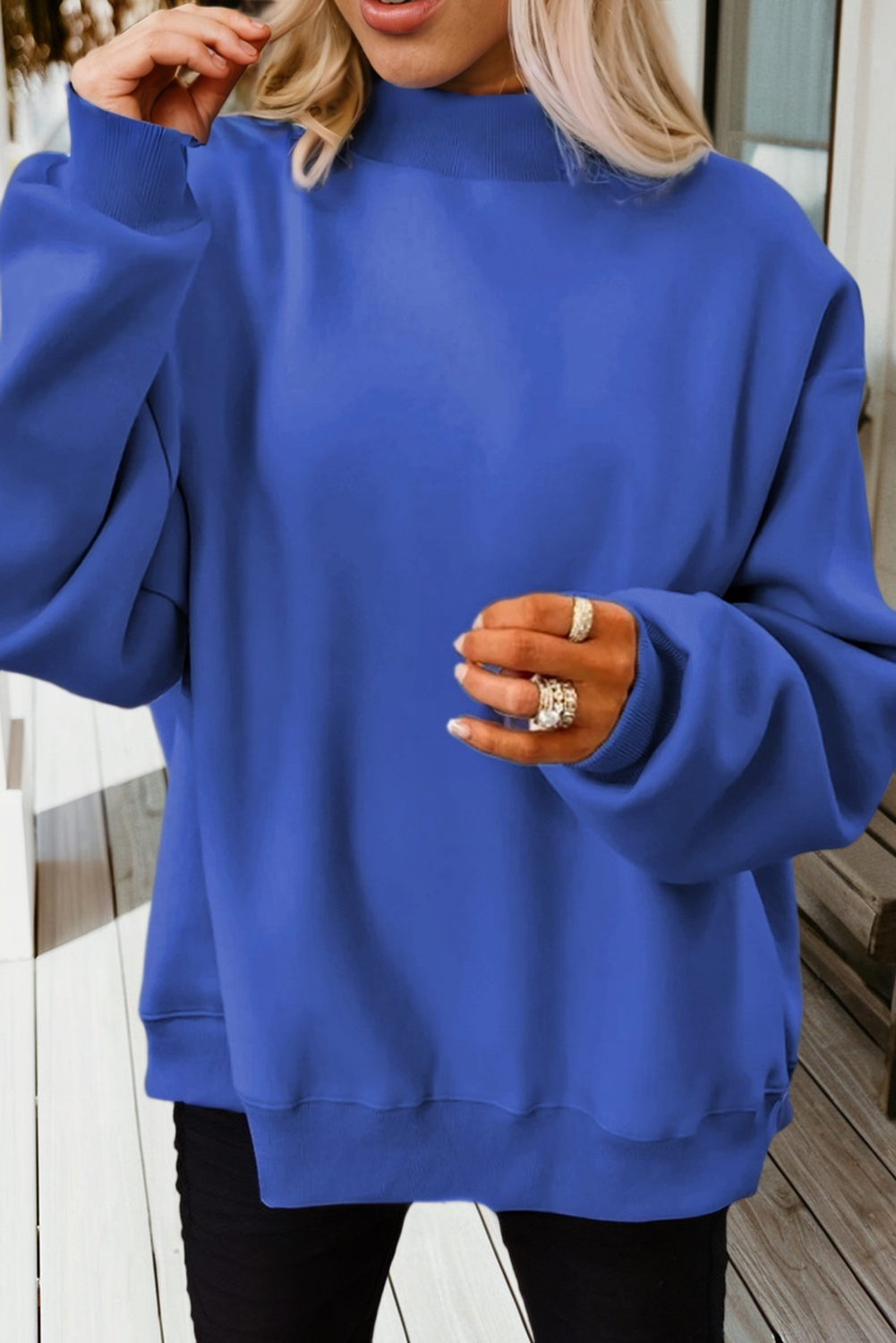 Reversible Mock Neck Drop Shoulder Sweatshirt