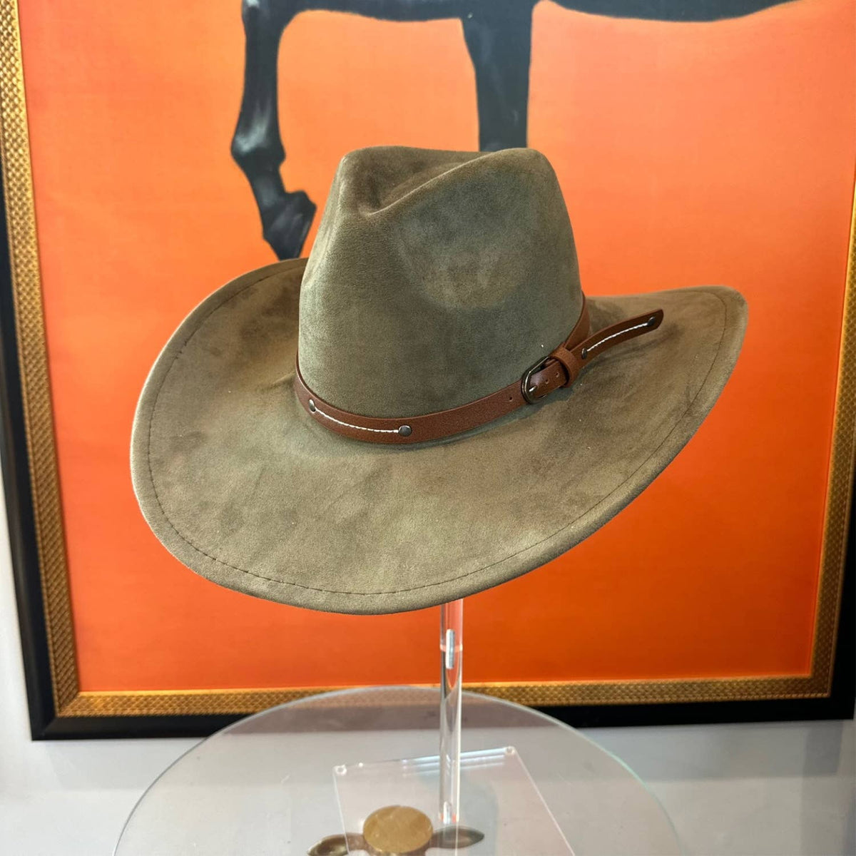 Vegan Suede Cowboy hat stiff Brim W/ Leather  Belt