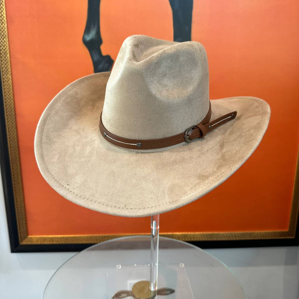 Vegan Suede Cowboy hat stiff Brim W/ Leather  Belt