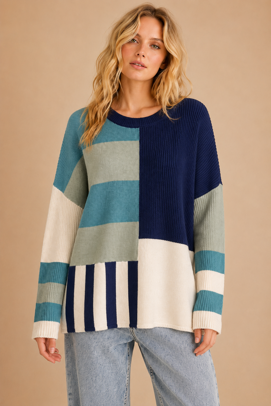Colorblock Contrast Knit Sweater