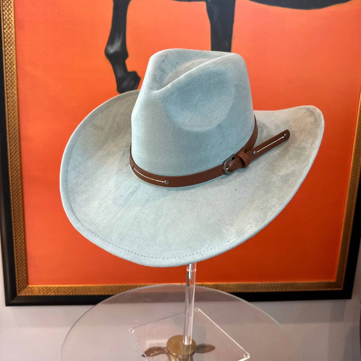 Vegan Suede Cowboy hat stiff Brim W/ Leather  Belt