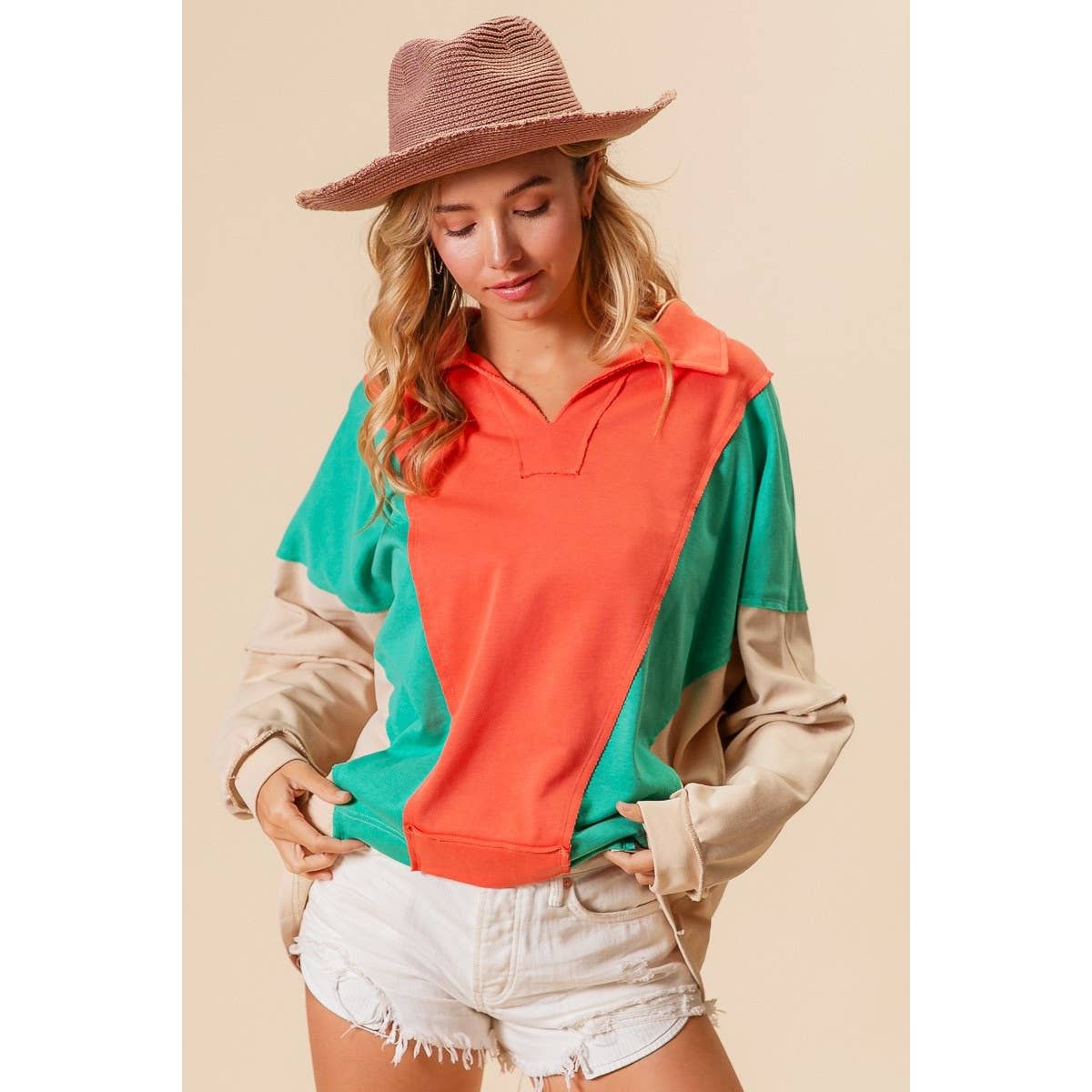 Colorblock French Terry Knit Top