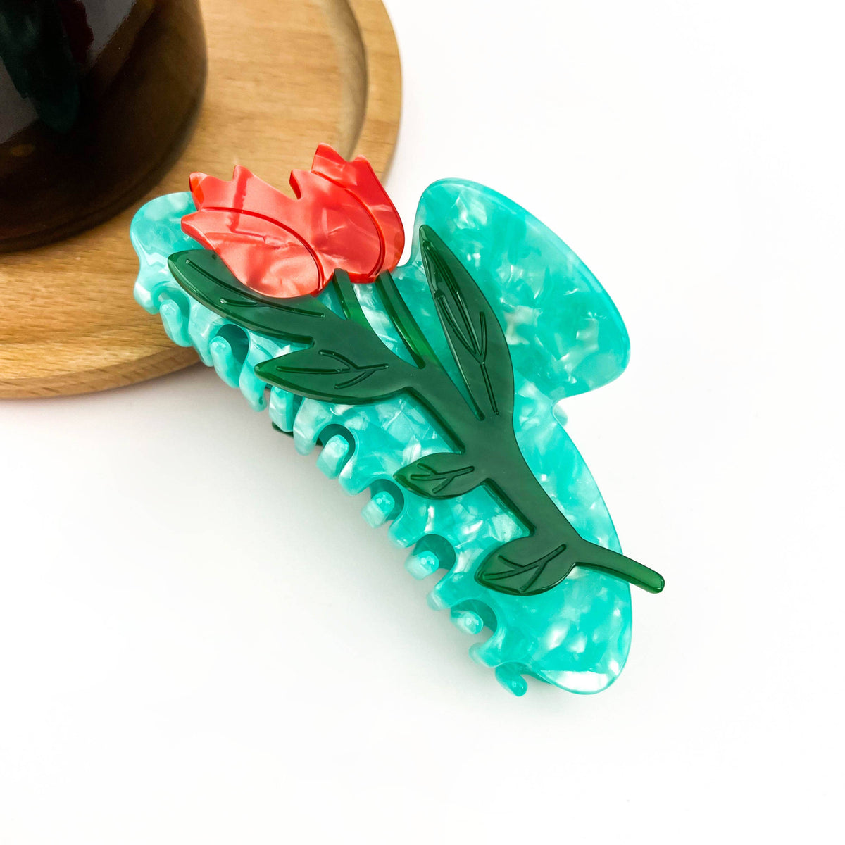 Acetate Tulip Hair Clip, 3D Flower Half-Round Claw Clip