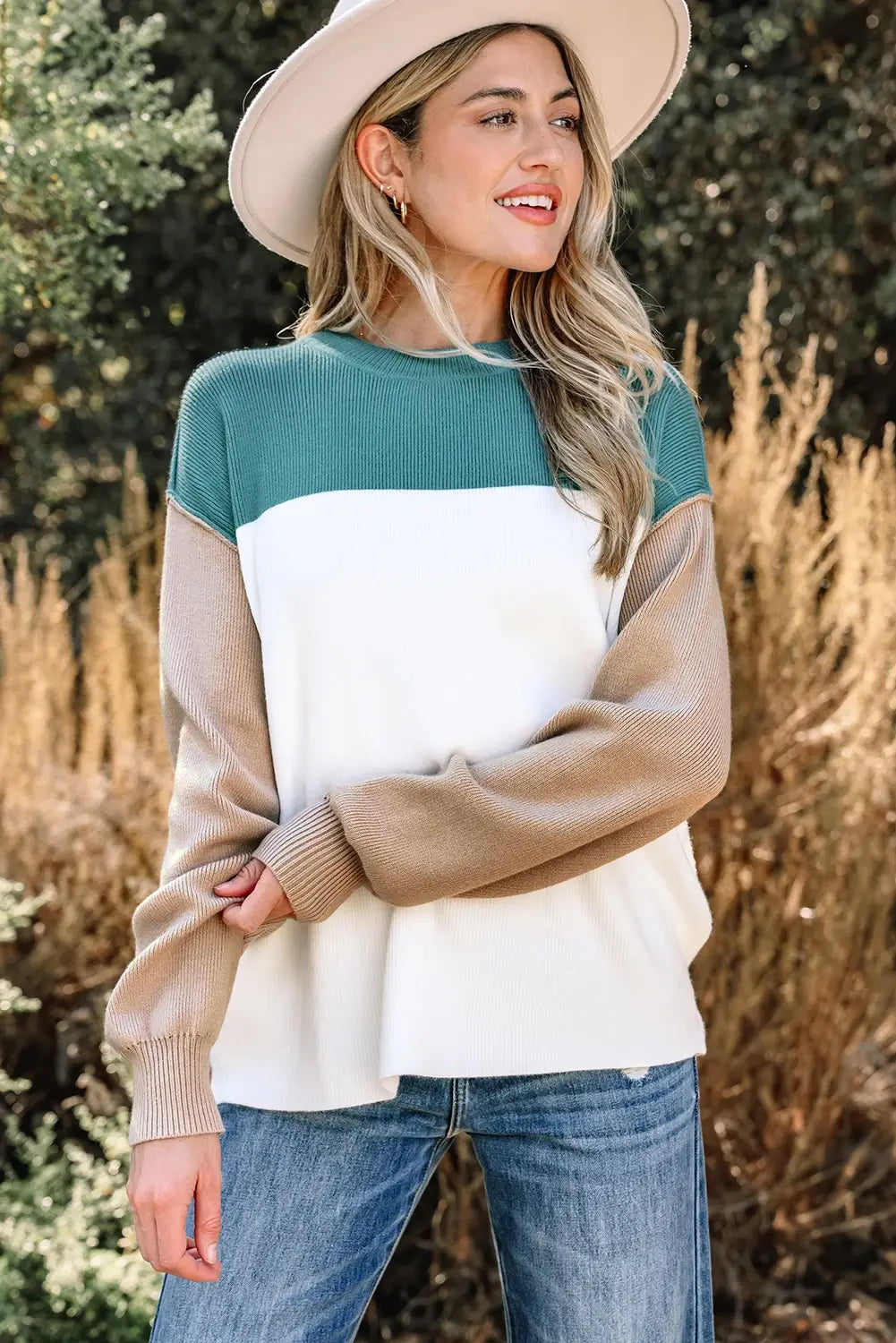 Triple Color Block Ribbed Sweater